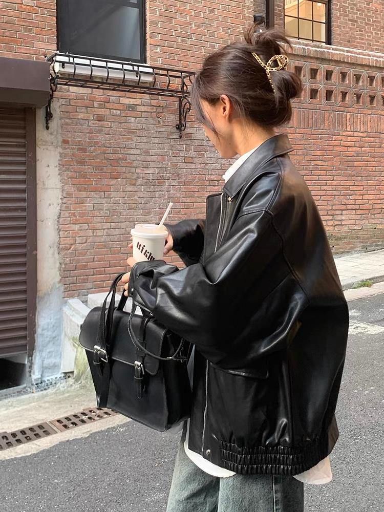 Korean Style Loose Leather Jacket Handsome Motorcycle - D&A