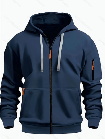 Zipper Hooded Sweatshirt Men's Sports Casual Cardigan Coat Navy Blue - D&A