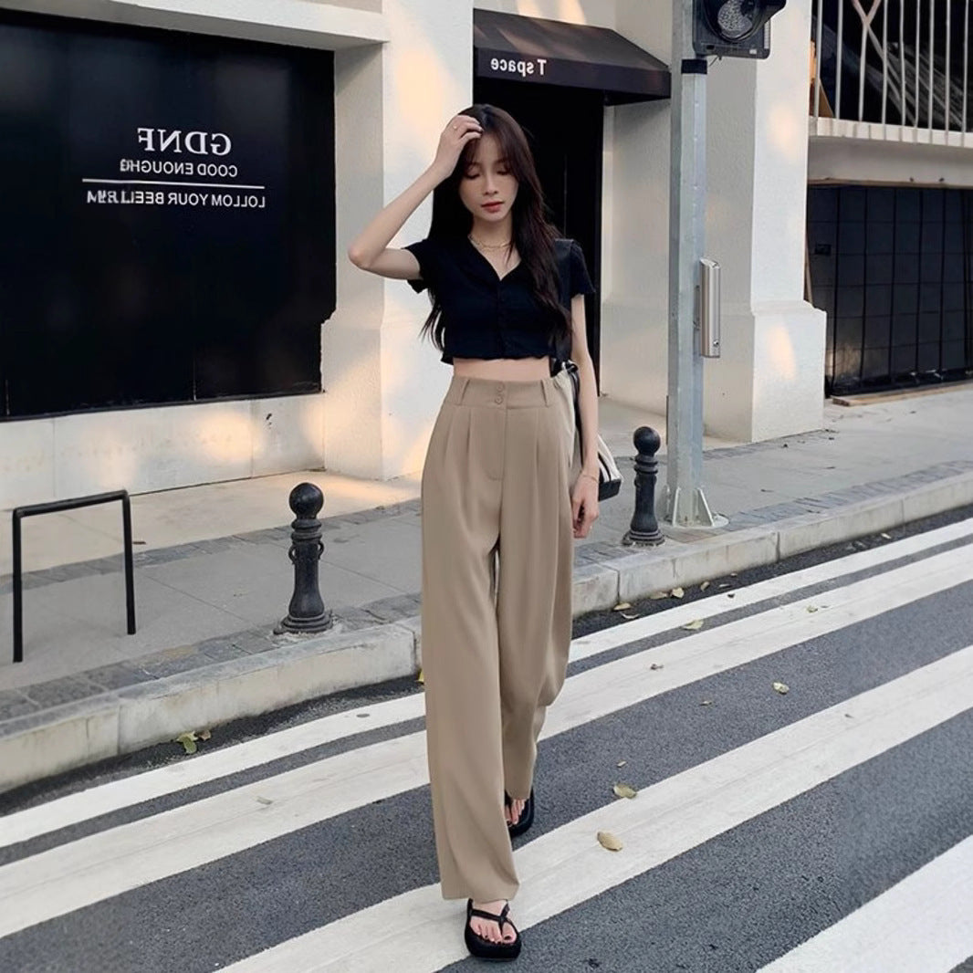 New High Waist Drooping Straight Pear Shapes Pants - D&A