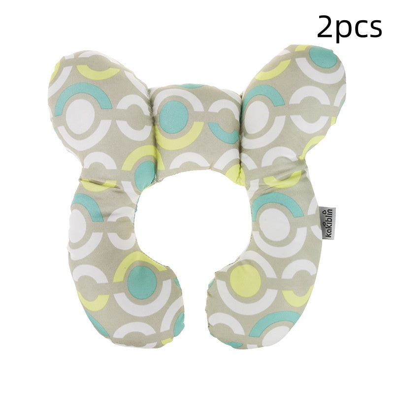 Infant Pillow Baby Bed U-Shaped Safety Seat Neck Guard Fixed Stereotyped Stroller Pillow Blue circle 2pcs OPP - D&A