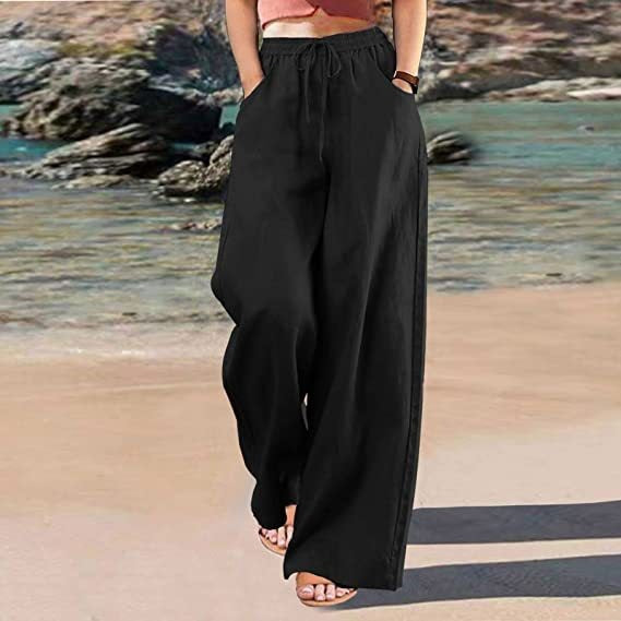 Loose Cotton And Linen Wide Leg Pants Black - D&A