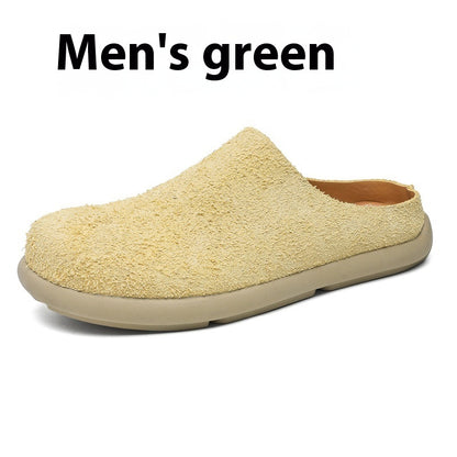 Outdoor Half Slippers Leather Shoes Green - D&A