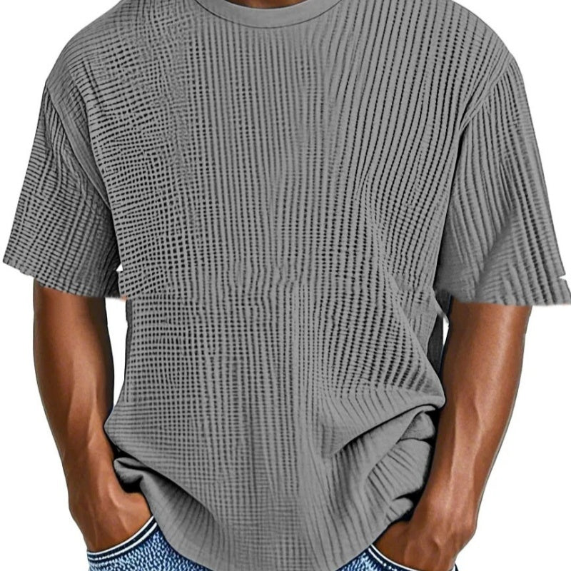 Casual Pure Color Comfort Waffle Short Sleeve Gray - D&A