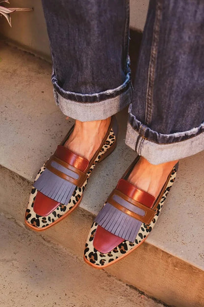 Spring New Square Toe Large Size Tassel Slip-on Shoes Brown Gray Tassel - D&A