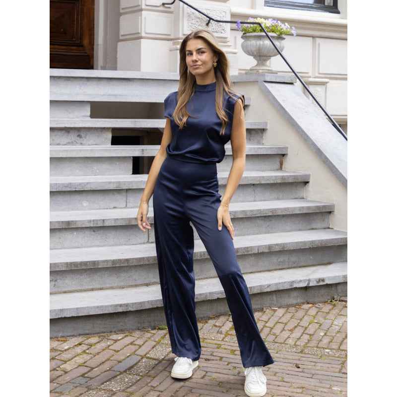 Backless Evening Dress Jumpsuit Solid Color Casual Straight Pants