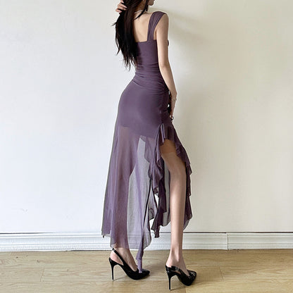 Spring New Women's Sexy Hot Girl Strap Tube Top Split Sheath Long Dress - D&A
