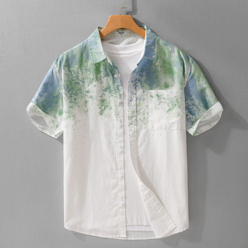 Menswear Hanging Dyed Short-sleeved Shirt Pure Cotton Green - D&A