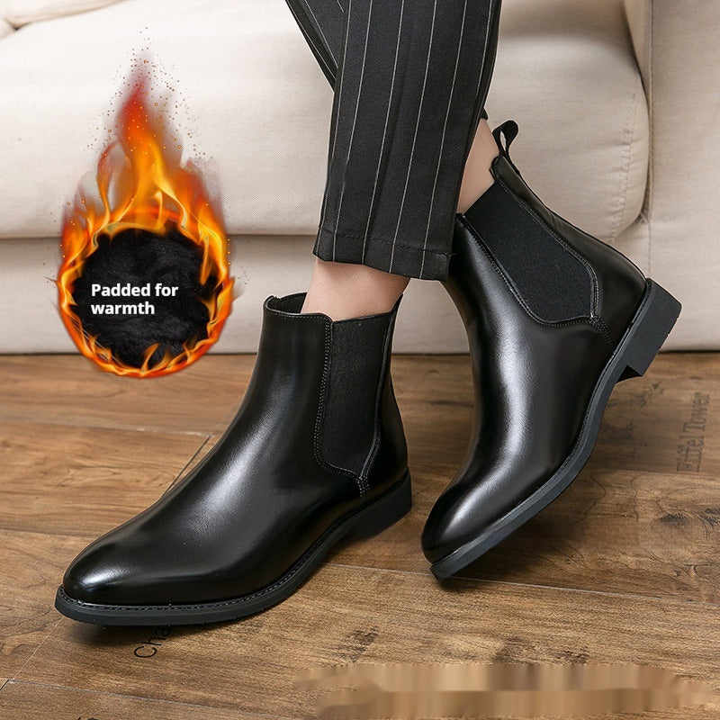 Autumn And Winter Fleece-lined Men's Plus Size Fashion Short Boots M85893 Black Plus Velvet - D&A