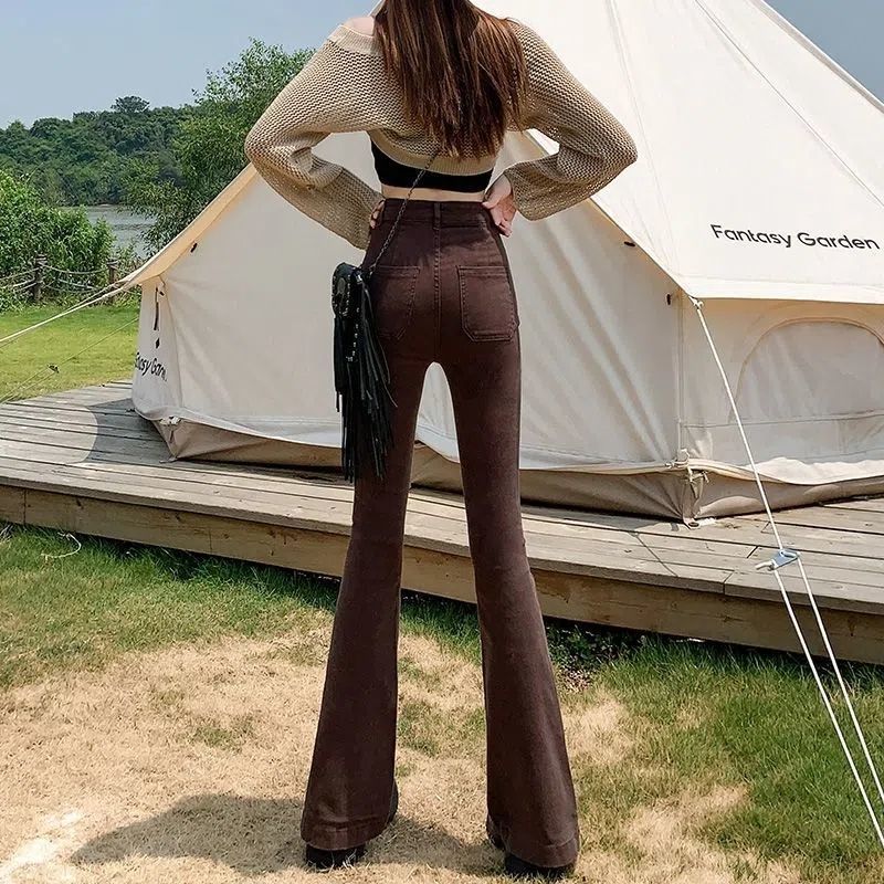 Stretchy High Waist Slimming Design Sense High Street Bell-bottom Pants Tide - D&A
