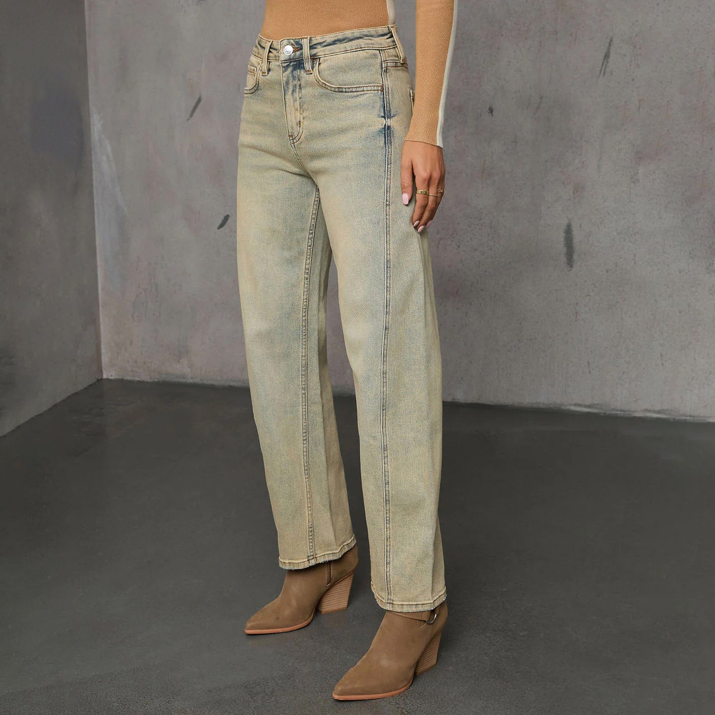 American Stretch High Street Straight Nostalgic Retro Blue Women's Denim Trousers - D&A
