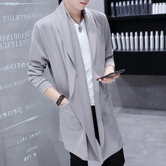 Slim Fit Student Handsome Cloak Men's Coat Gray 9909 Lapel - D&A