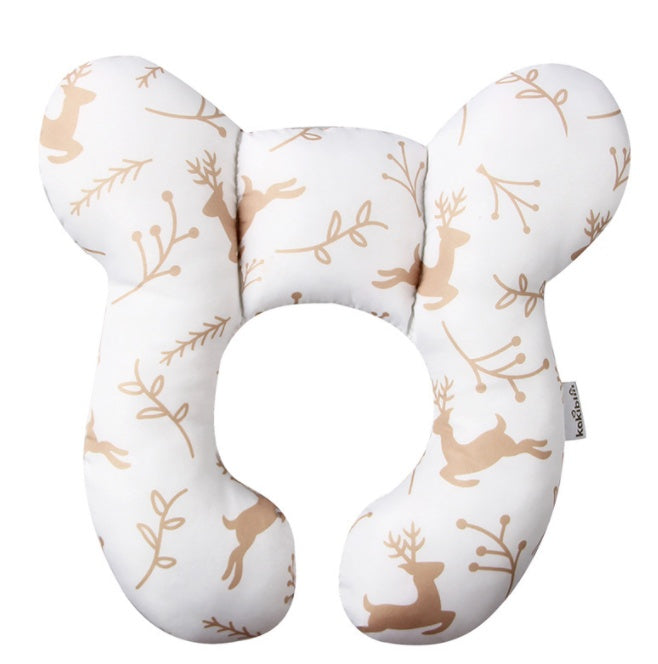 Infant Pillow Baby Bed U-Shaped Safety Seat Neck Guard Fixed Stereotyped Stroller Pillow White christmas deer OPP - D&A
