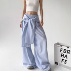 Lace-up Loose Straight Striped Wide-leg Pants Design Sense - D&A