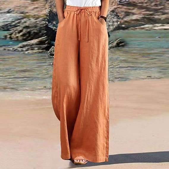 Loose Cotton And Linen Wide Leg Pants Orange - D&A
