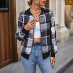 European And American Autumn And Winter Plaid Baseball Jacket Jacket - D&A