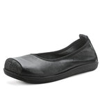 First Layer Cow Autumn Leather Shoes Flat Heel Comfort 86167 Black - D&A