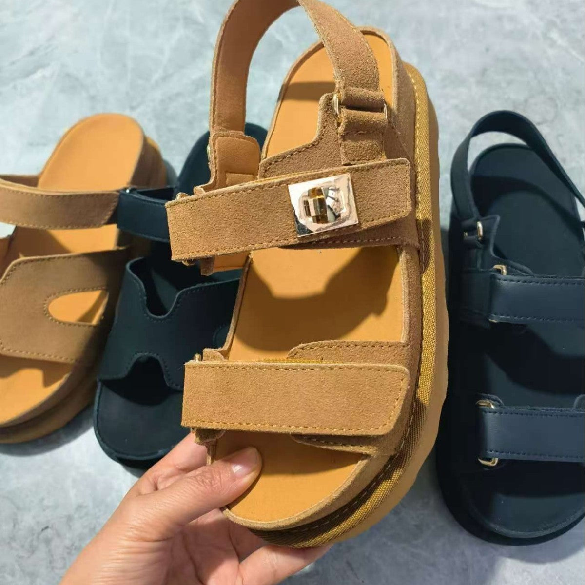 Plus Size Platform Sandals Suede Velcro Outdoor Roman Sandals Women's Shoes - D&A