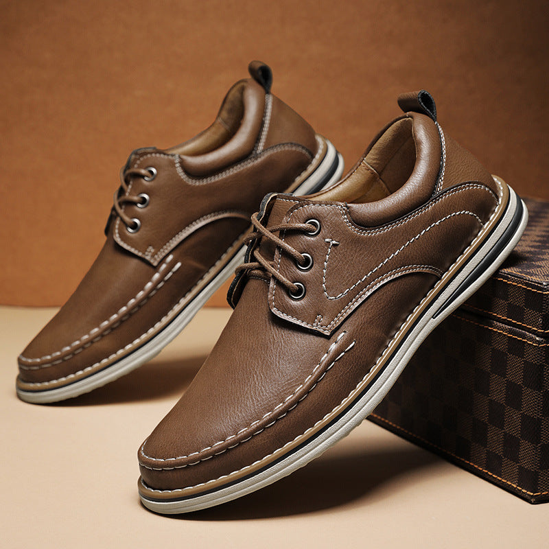 Men's Casual Leather Shoes Genuine Leather Plus Size Breathable Trendy Shoes Casual Leather Shoes Brown - D&A