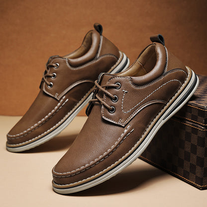 Men's Casual Leather Shoes Genuine Leather Plus Size Breathable Trendy Shoes Casual Leather Shoes Brown - D&A