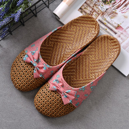 Indoor Non-slip Thick-soled Floor Linen Slippers Rose Red - D&A
