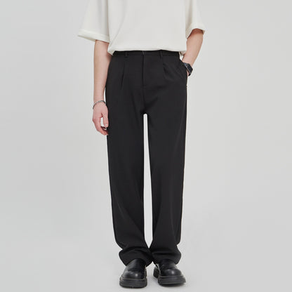 Anti-Wrinkle Woven Casual Loose Straight Drooping Suit Pants Black - D&A