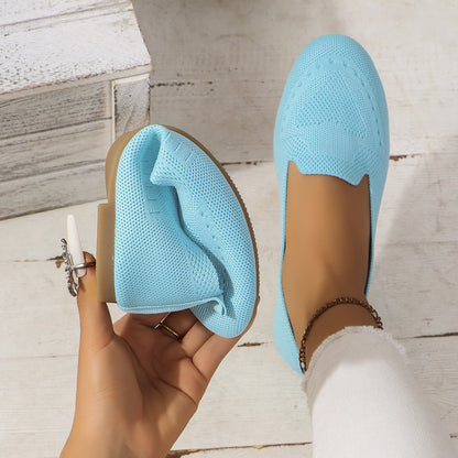 Fly Woven Mesh Low-cut Slip-on Lazy Flat Women's Casual Shoes Sky Blue - D&A
