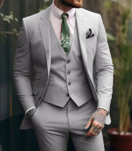Plus-sized Plus Size Slim Fit Suit Three-piece Suit Light Gray - D&A
