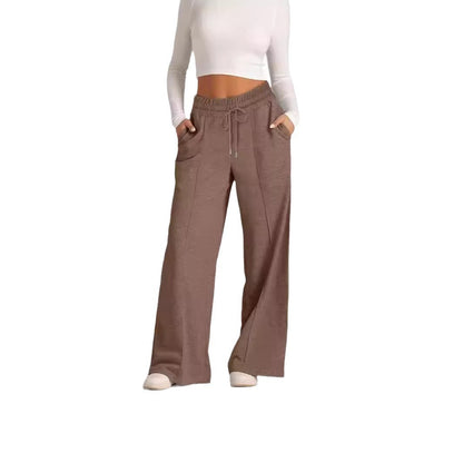 Women's Lace-up Solid Color Waist Tight Fashion Wide-leg Casual Pants - D&A