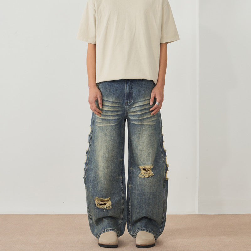 Men's Ripped Wide-leg Jeans - D&A