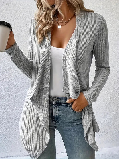 Cardigan Long Sleeve Sweater Casual Women's Clothing Gray - D&A