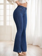 Women's Button Front Pocket Simple Design Casual Denim Long Pants - D&A
