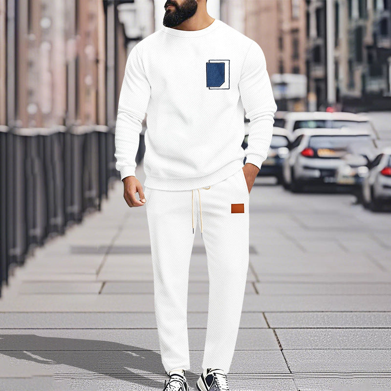 Men's Sport Suit Color Matching Sweater Two-piece Casual Fashion White - D&A