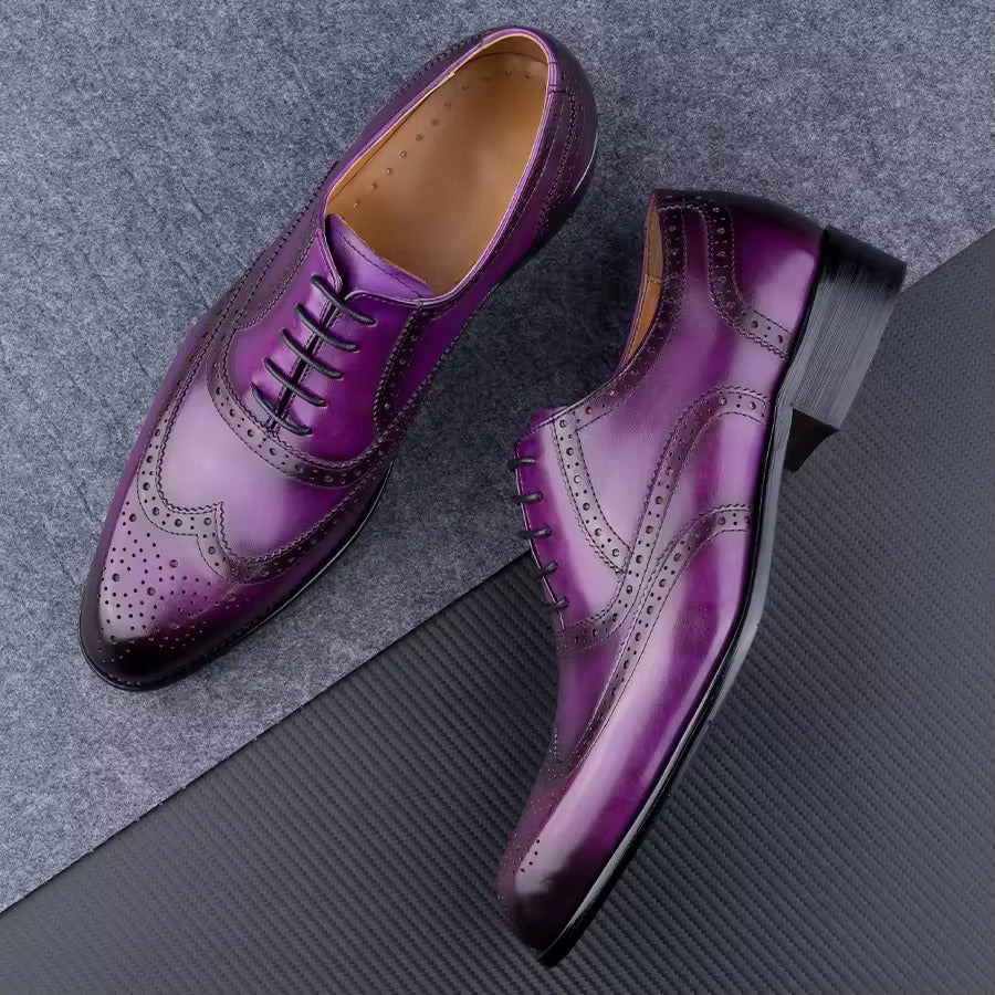 Men's Fashion Oxford Hand Carved Craft Purple Wedding Party Shoes - D&A