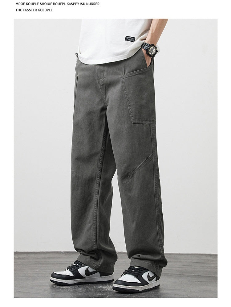 American Casual With Big Pockets Loose Cargo Pants Gray - D&A
