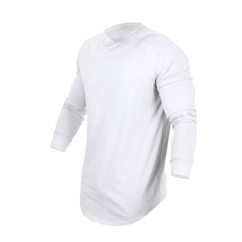 Men's Long-sleeved Casual Round Neck Solid Color Top Bottoming T-shirt White - D&A