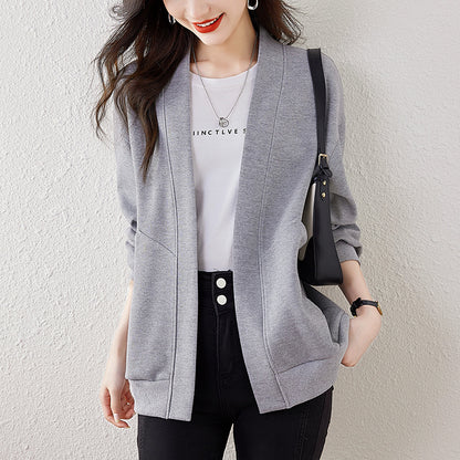 Lazy V-neck Sweatshirt Cardigan Women's Loose Casual Jacket All-matching Drop-shoulder Sleeve - D&A