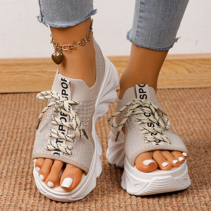 Women's Shoes Fashion Hollowed-out Mid Heel Mesh Sports Platform Sandals - D&A