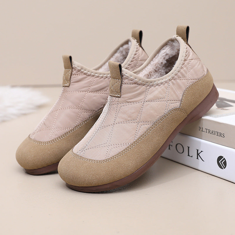 Winter Cloth Shoes For Women Plus Velvet Soft Bottom One Pedal Cotton Shoes Warm Flat Bottom Gommino - D&A