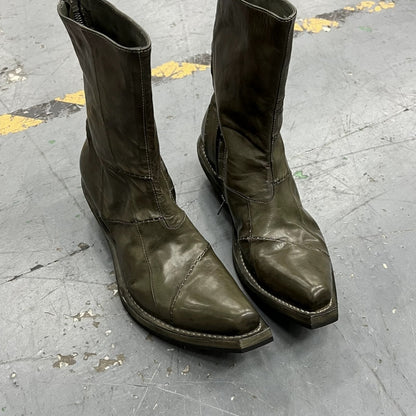 Men's Retro Dark Stitched Patchwork Square Toe Boots - D&A