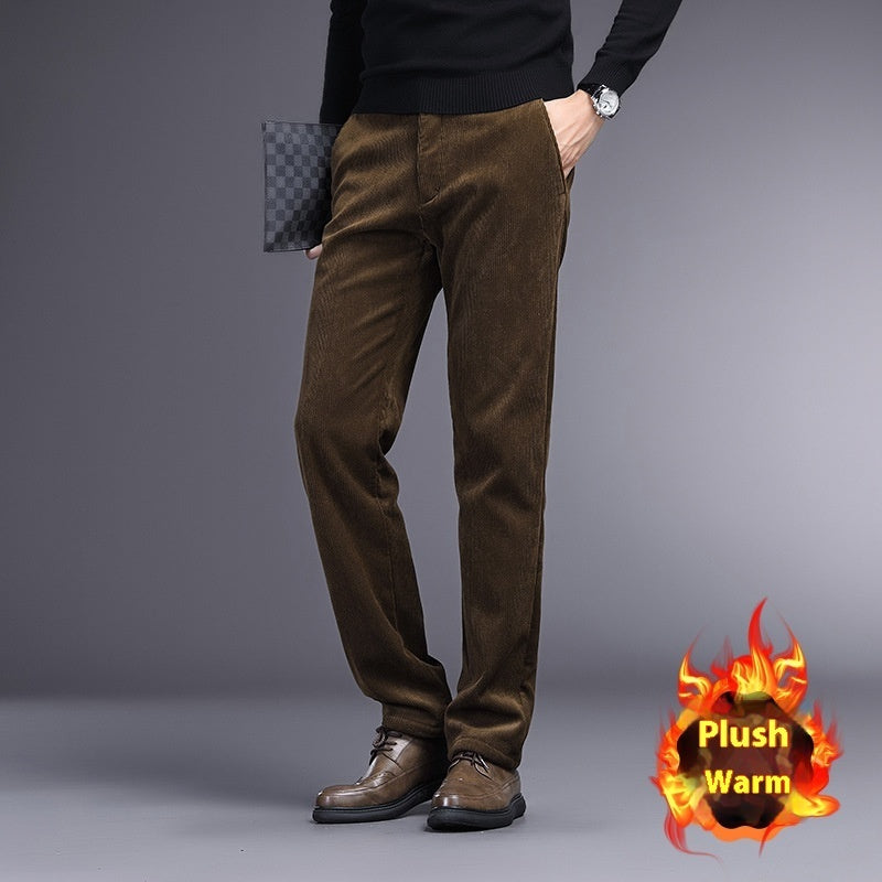 British Retro Middle-aged And Elderly Striped Pants Coffee Fleece Lining - D&A