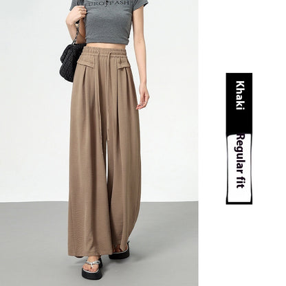 Texture Ice Silk Wide-leg Pants Khaki - D&A