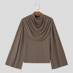 Men's High Collar Slim Fit Long Sleeves Swing Collar T-shirt Brown - D&A