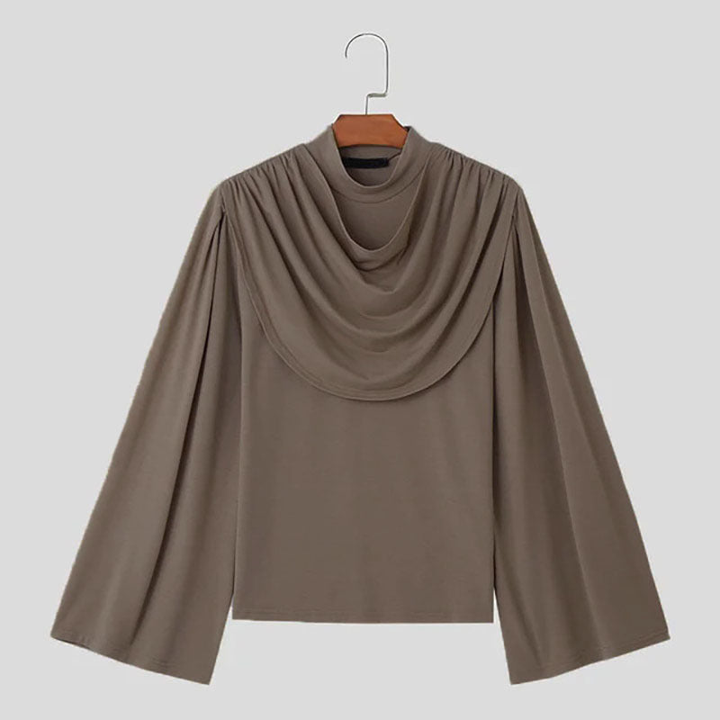 Men's High Collar Slim Fit Long Sleeves Swing Collar T-shirt Brown - D&A