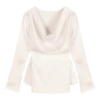 High-end Irregular Bell Sleeve Waist-tight Graceful Satin Long Sleeve Shirt - D&A