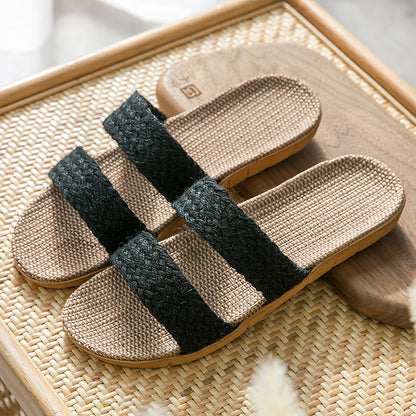 Women's Indoor Floor Platform Non-slip Flip-flops Household Slippers Black Horizontal Bar - D&A