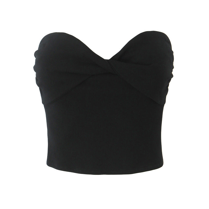 European And American Style Women's Fashion Sexy Casual Twist Tube Top Beautiful Back Tank-top Bell-bottom Pants Black Top - D&A
