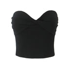 European And American Style Women's Fashion Sexy Casual Twist Tube Top Beautiful Back Tank-top Bell-bottom Pants Black Top - D&A