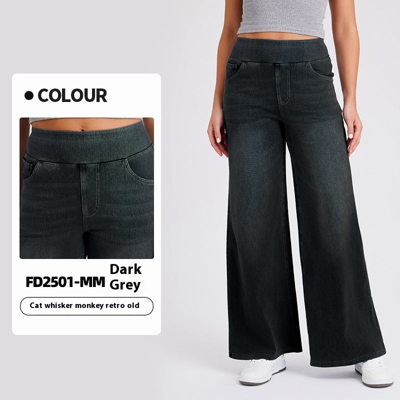 High Waist Straight Cat Beard Horse Riding Yoga Jeans Dark Gray Cat Beard - D&A