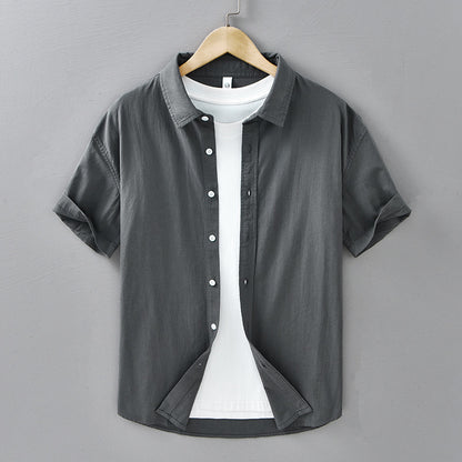 Summer Menswear Casual Short-sleeved Cotton Shirt Dark Gray - D&A