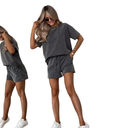 Solid Color Casual Sweatshirt Outfit Gray - D&A